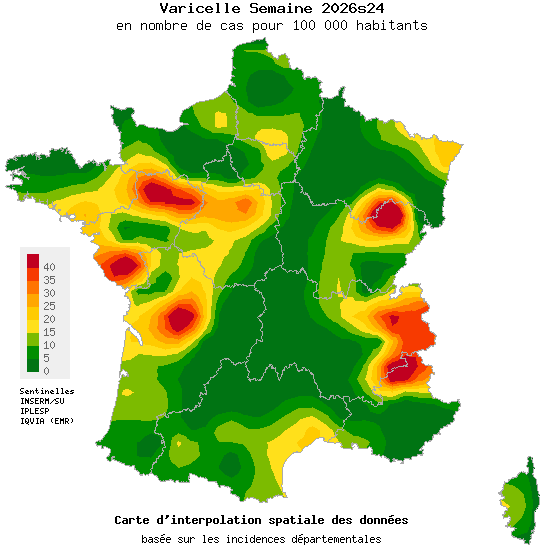 Carte d'incidence de Varicelle en France - Réseau Sentinelles